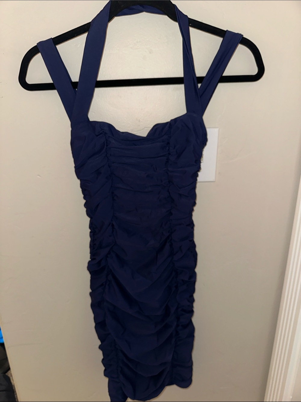 Tiger Mist Navy Blue Ruched Mini Dress